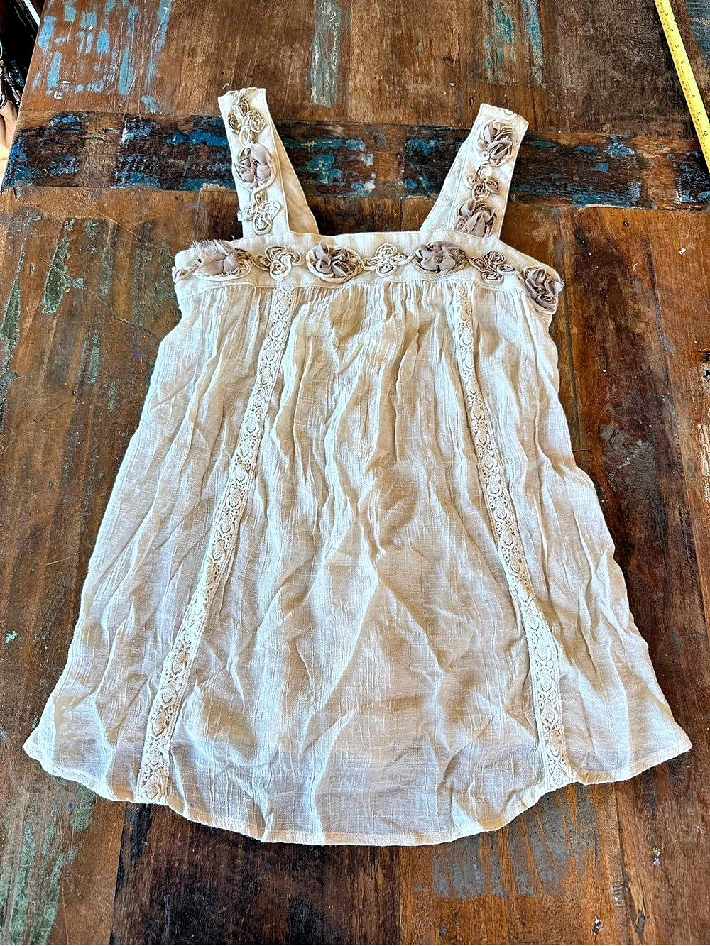 Blue Bird Floral Strap Cream Tank Top Size Medium